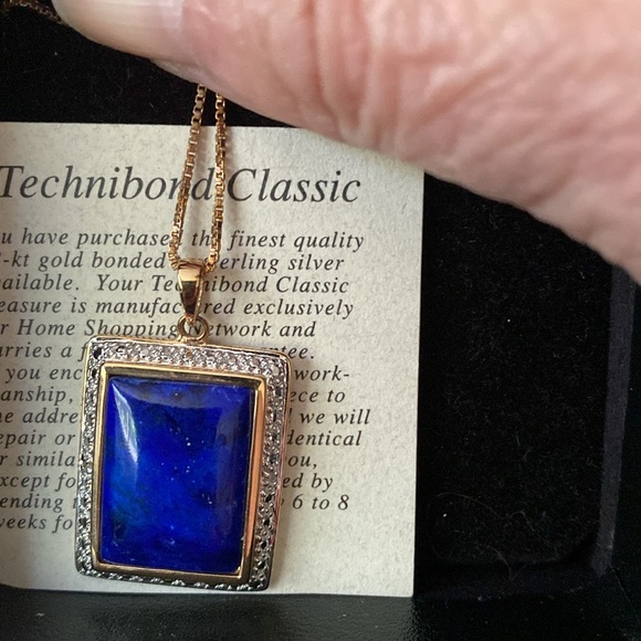 Lapis pendant w/chain by Technibond 18Kt gold bonded to Sterling Silver New - Picture 2 of 8
